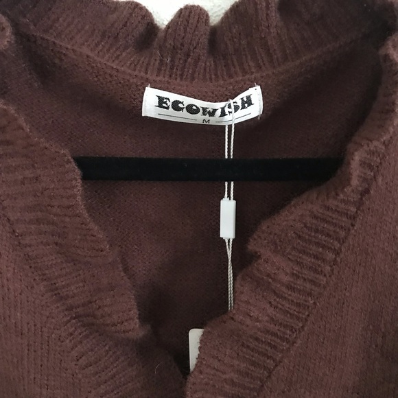 Womens Chocolate Brown Knit Sweater Ruffle Medium - Picture 3 of 7